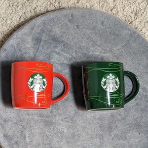 2 Starbucks 12oz coffee cups mugs red green
